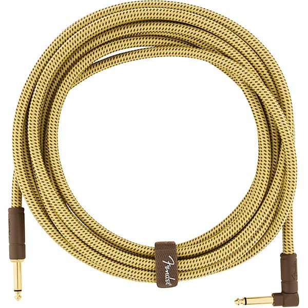 Fender Deluxe Series Straight to Angle Instrument Cable - 18.6 ft. Yellow Tweed